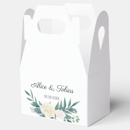 緑と白のエレガントフローラ結婚 フェイバーボックス (オープン)