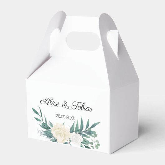 緑と白のエレガントフローラ結婚 フェイバーボックス (正面サイド)