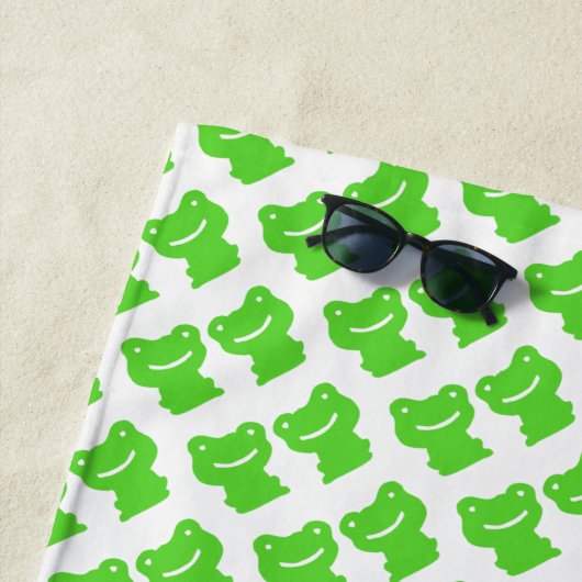 緑と白のカエルのパターンをカット ビーチタオル (インサイチュ)