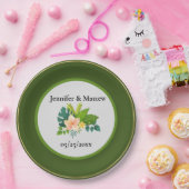 緑と白のカスタムウェディング紙プレート ペーパープレート (パーティー)