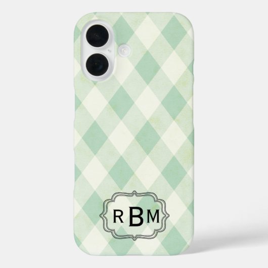 緑と白のギンガムチェック柄のモノグラムフレーム Case-Mate iPhoneケース (裏面)