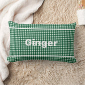 緑と白のギンガムパターンモダンモノグラム ランバークッション (ブランケット)