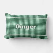 緑と白のギンガムパターンモダンモノグラム ランバークッション (正面)