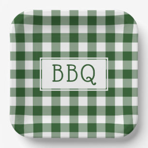 緑と白のギンガムパターンBBQパーティー  ペーパープレート