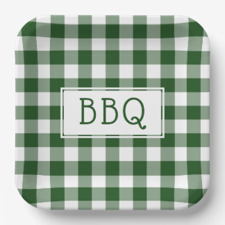 緑と白のギンガムパターンBBQパーティー ペーパープレート