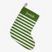 緑と白のクラシックストライプ名 スモールクリスマスストッキング (正面 (吊り時))
