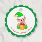 緑と白のクリスマスエルフのサンクスギビング フェイバータグ (裏面)
