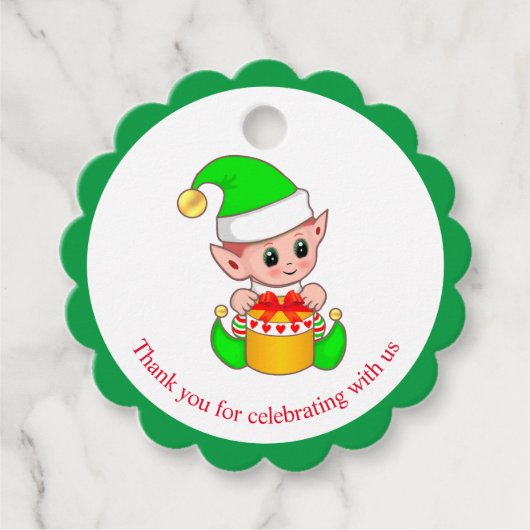 緑と白のクリスマスエルフのサンクスギビング フェイバータグ (正面)