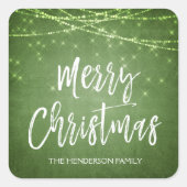 緑と白のクリスマススクリプトの休日 スクエアシール (正面)
