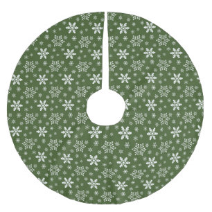緑と白のクリスマススノーフレークのパターン ブラッシュドポリエステルツリースカート
