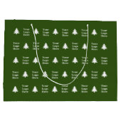 緑と白のクリスマスツリーの企業ロゴ ラージペーパーバッグ (裏面)