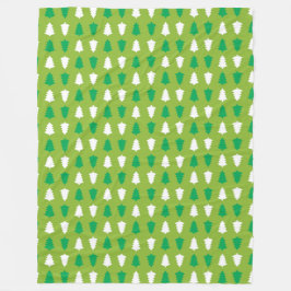 緑と白のクリスマスツリーの列 フリースブランケット