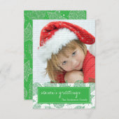 緑と白のクリスマスホリデーフォトカード 招待状 (正面/裏面)