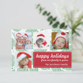 緑と白のクリスマスホリデーフォトカード 招待状 (スタンド正面)