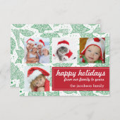 緑と白のクリスマスホリデーフォトカード 招待状 (正面/裏面)