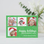 緑と白のクリスマスホリデーフォトカード 招待状 (スタンド正面)