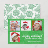 緑と白のクリスマスホリデーフォトカード 招待状 (正面/裏面)