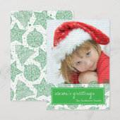 緑と白のクリスマスホリデーフォトカード 招待状 (正面/裏面)