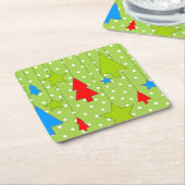 緑と白のクリスマス スクエアペーパーコースター (アングル)