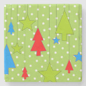 緑と白のクリスマス ストーンコースター (正面)