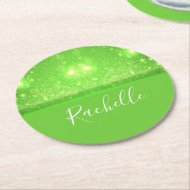 緑と白のグリッタープリント ラウンドペーパーコースター