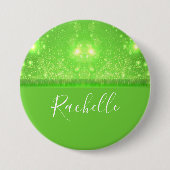 緑と白のグリッタープリント 缶バッジ (正面)