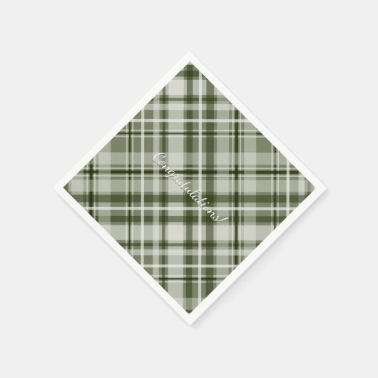 緑と白のグレーの翡翠タータンチェックプレイド スタンダードカクテルナプキン (角)