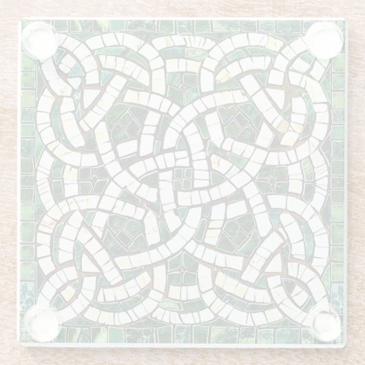 緑と白のケルト結び目模様石モザイク ガラスコースター (裏面)