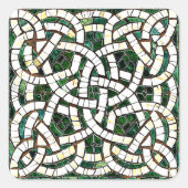 緑と白のケルト結び目模様石モザイク スクエアシール (正面)