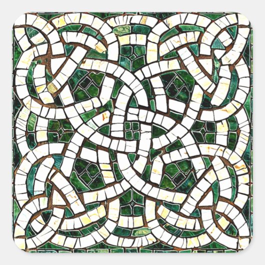 緑と白のケルト結び目模様石モザイク スクエアシール (正面)