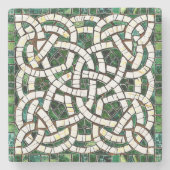 緑と白のケルト結び目模様石モザイク ストーンコースター (正面)