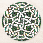 緑と白のケルト結び目模様石モザイク ラウンドペーパーコースター (正面)