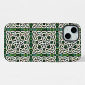 緑と白のケルト結び目模様石モザイク iPhoneケース (裏面横)