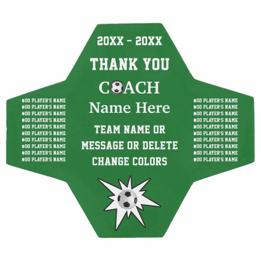 緑と白のサッカーコーチからの贈り物ありがとう。 サッカーボール (フラット)