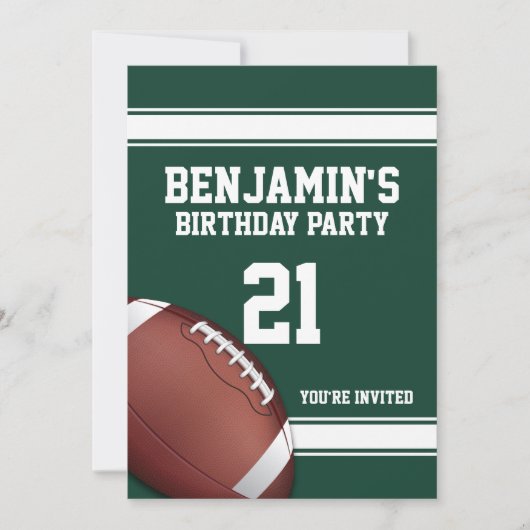 緑と白のサッカーストライプの誕生日パーティー 招待状 (正面)