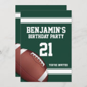 緑と白のサッカーストライプの誕生日パーティー 招待状 (正面/裏面)