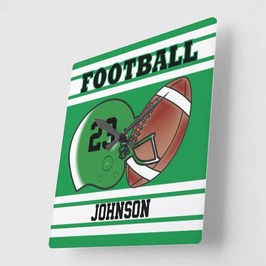 緑と白のサッカースポーツ |カスタマイズ スクエア壁時計 (傾斜)