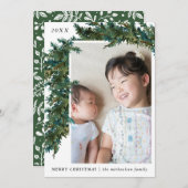 緑と白のシンプルな枝の写真 ホリデー シーズンカード (正面/裏面)