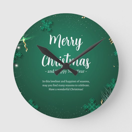 緑と白のシンプルクリスマスデー8"アクリル ラウンド壁時計 (正面)