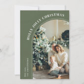 緑と白のシンプル家族の写真クリスマス シーズンカード (正面)