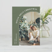 緑と白のシンプル家族の写真クリスマス シーズンカード (スタンド正面)