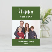 緑と白のシンプル幸せな新年の家族写真 シーズンカード (スタンド正面)