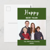 緑と白のシンプル幸せな新年の家族写真 ポストカード (正面/裏面)