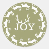 緑と白のジョイディアアントラークリスマスホリデー ラウンドシール (正面)