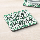 緑と白のスクロール作業パターン コースター (左側)