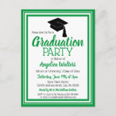 緑と白のスクールカラーズグラードパーティー インビテーションポストカード (正面)