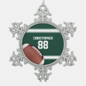 緑と白のスストライプジャージーグリッド鉄サッカー スノーフレークピューターオーナメント (正面)