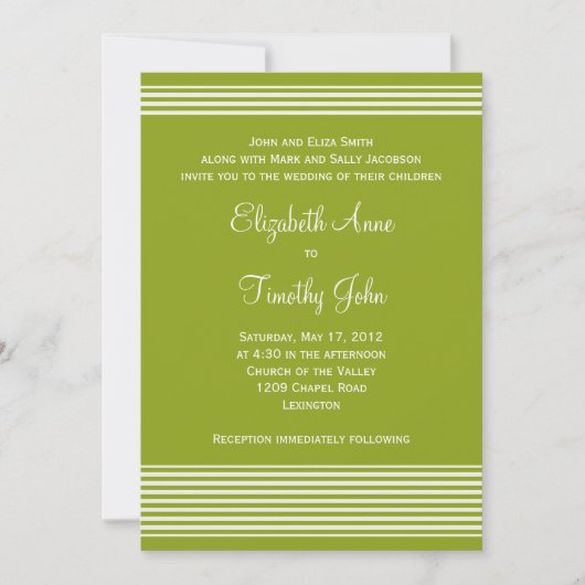 緑と白のストライプの結婚式招待状 招待状 (正面)