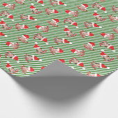 緑と白のストライプサンタハットカスタムフォトラップ ラッピングペーパー (角)