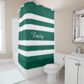 緑と白のストライプパターンパーソナライズされた名 シャワーカーテン (インサイチュ)